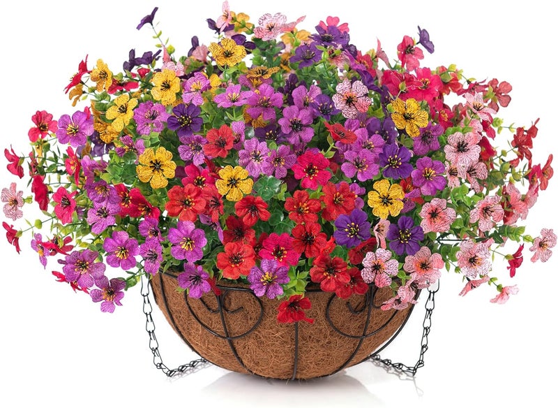HyeFlora Artificial Fake Hanging Plants Flowers with Basket Outdoor Decor Faux Silk Dasiy Flower Arrangements in Pot Planter for Porch Home Indoor Patio Garden Yard Decoration - Image 5